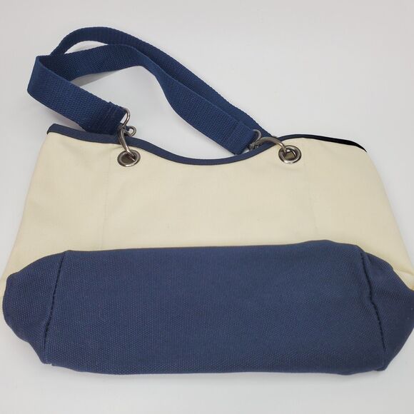 Canvas Crew by Thirty One Purse Handbag Cream Navy Blue Hand Bag Tote - Picture 2 of 11